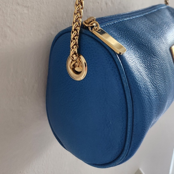 Vintage Liz Claiborne 90's barrel/messenger/cross body genuine leather blue bag - Picture 6 of 12